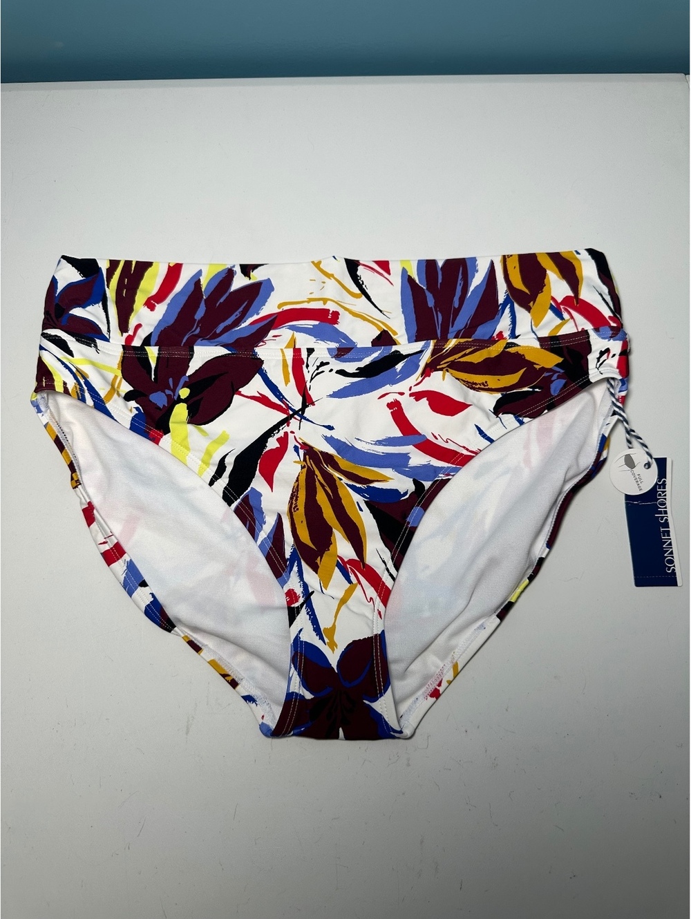 Sonnet Shores High-Rise White Floral Print Bikini Bottom Size 16